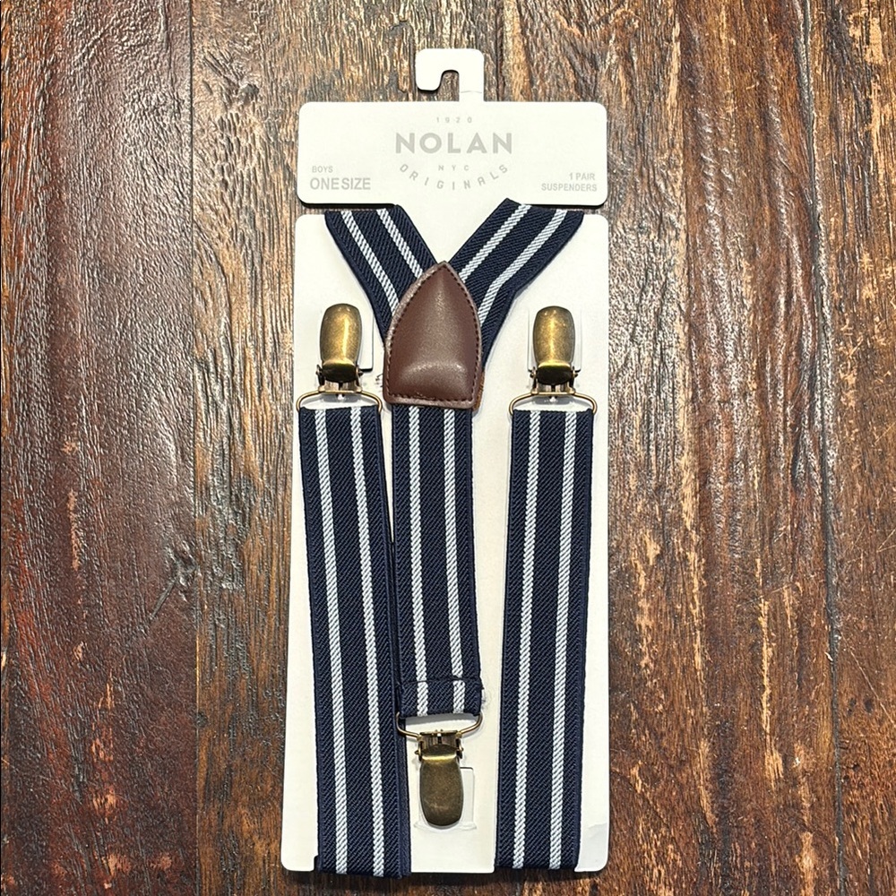 Nola Kids Striped Suspenders - Navy and White